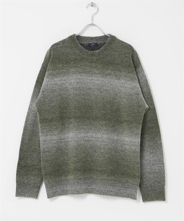 間隔染圓領針織衫(橄欖綠-M-OLIVE)