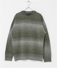 間隔染圓領針織衫(橄欖綠-M-OLIVE)