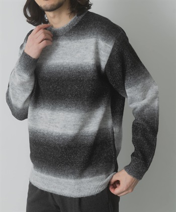 間隔染圓領針織衫