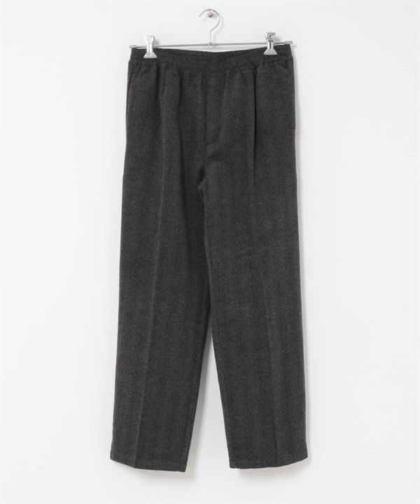 人字紋抽繩輕便長褲(黑色-M-BLACK)