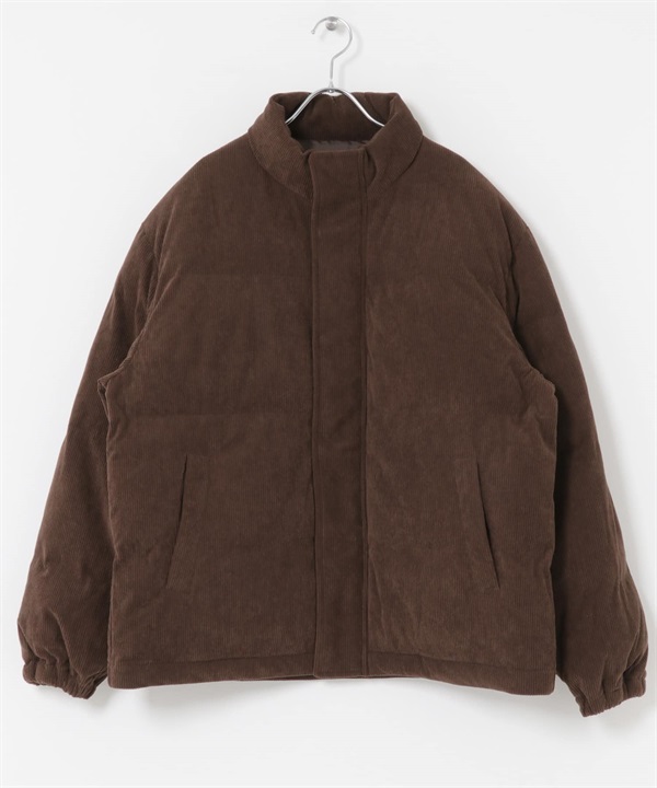 燈芯絨高領填充外套(棕色-M-BROWN)