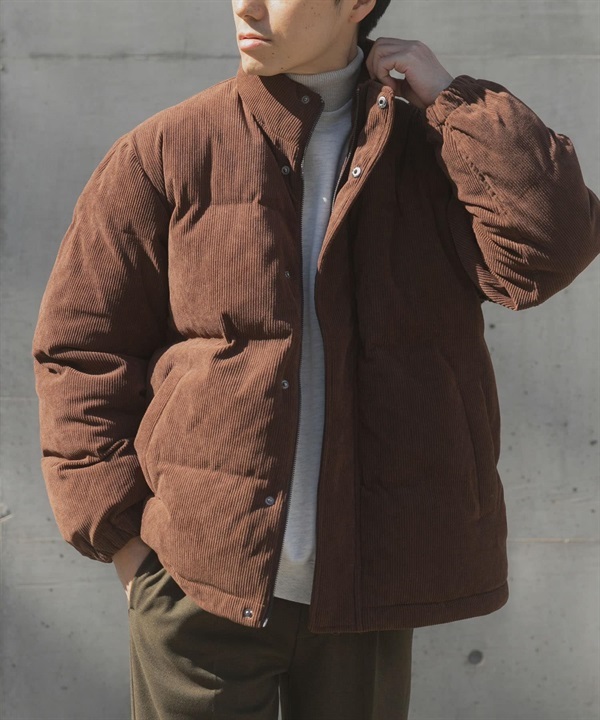 燈芯絨高領填充外套