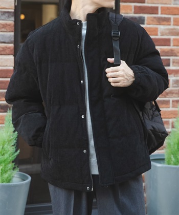 燈芯絨高領填充外套