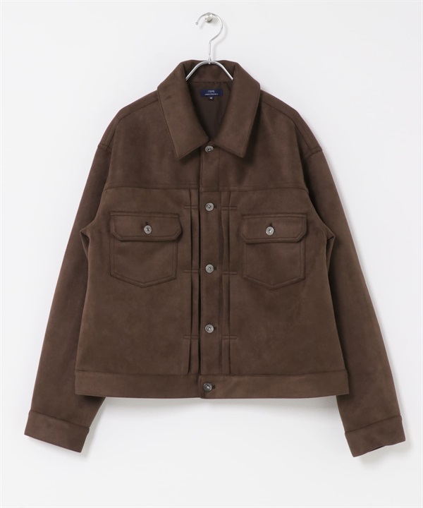 仿麂皮細褶夾克(深棕色-M-DARK BROWN)