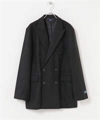 混羊毛雙排扣西裝外套(黑色-M-BLACK)