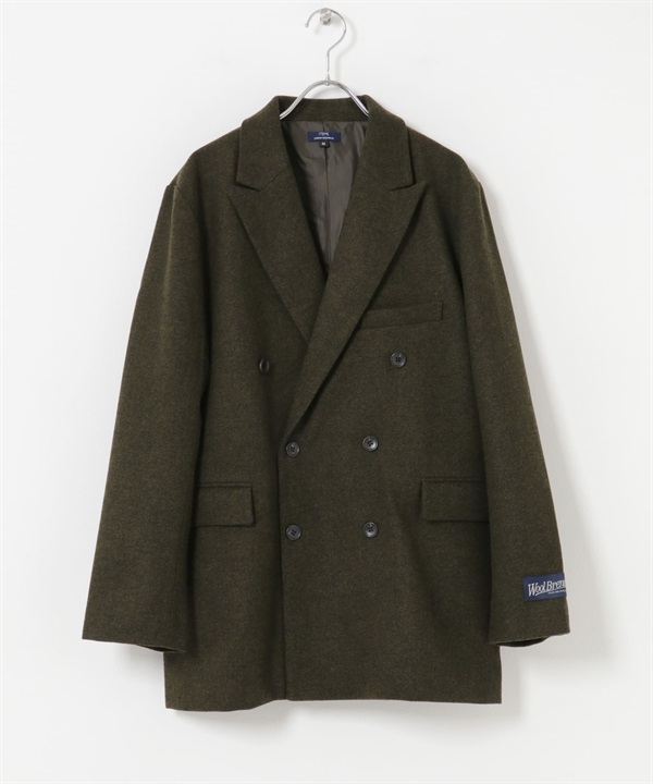 混羊毛雙排扣西裝外套(卡其綠-M-KHAKI)