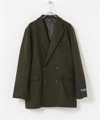 混羊毛雙排扣西裝外套(卡其綠-M-KHAKI)