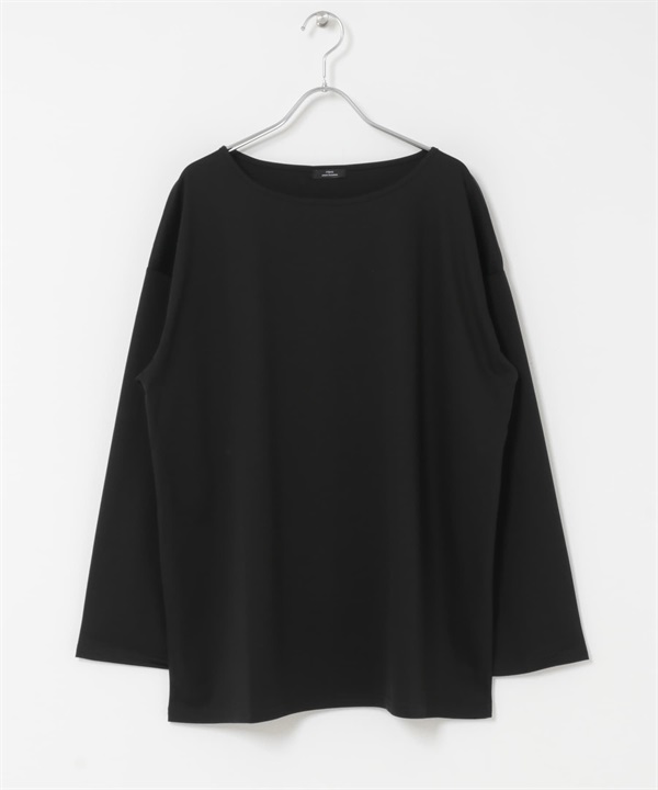 絲光加工船型領長版T恤(黑色-FREE-BLACK)