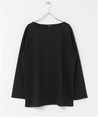 絲光加工船型領長版T恤(黑色-FREE-BLACK)