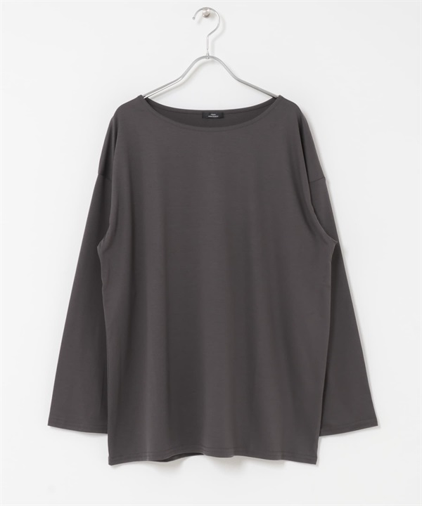 絲光加工船型領長版T恤(炭灰色-FREE-CHARCOAL GRAY)