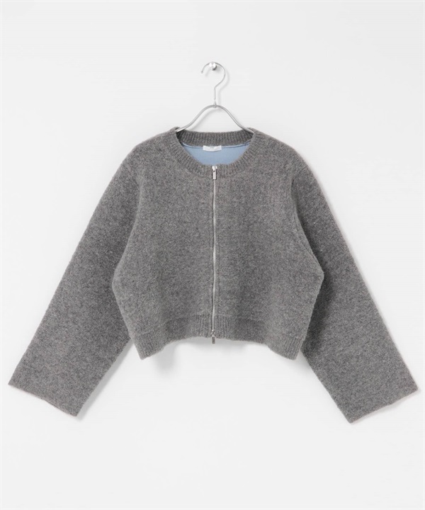 圈圈紗拉鍊短版開襟衫(灰色-FREE-GRAY)