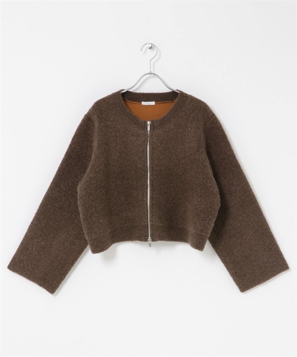 圈圈紗拉鍊短版開襟衫(棕色-FREE-BROWN)