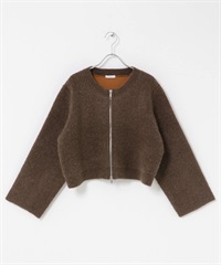 圈圈紗拉鍊短版開襟衫(棕色-FREE-BROWN)