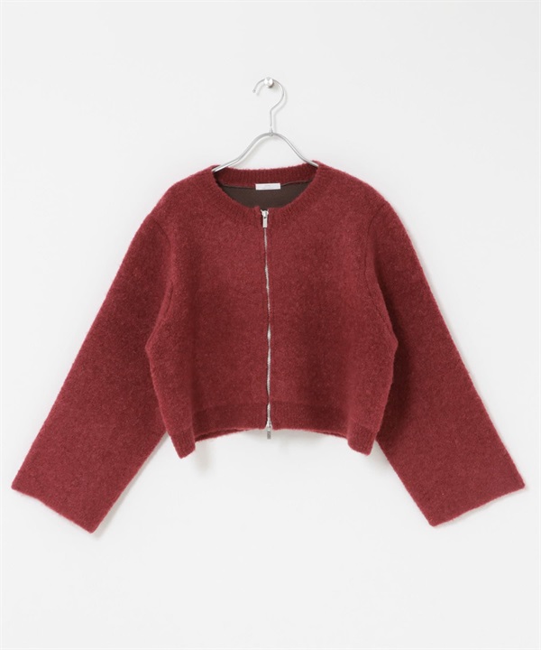 圈圈紗拉鍊短版開襟衫(紅色-FREE-RED)