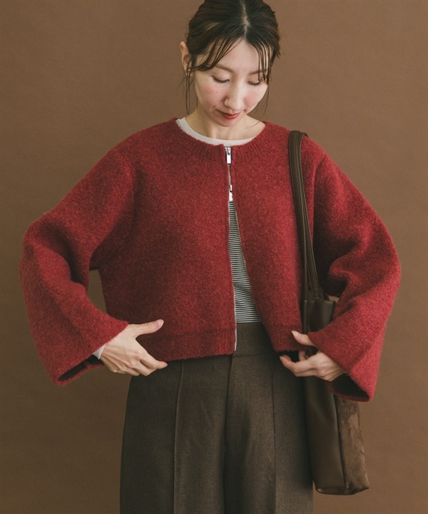 圈圈紗拉鍊短版開襟衫