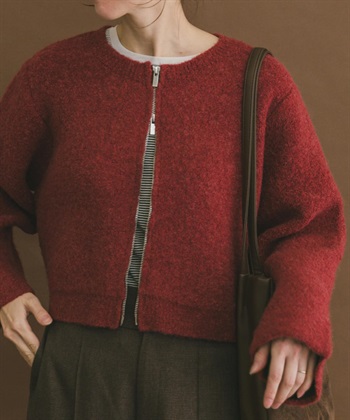 圈圈紗拉鍊短版開襟衫