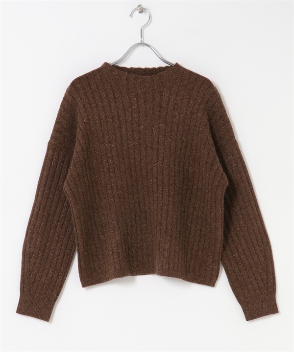 寬羅紋金蔥針織衫(棕色-FREE-BROWN)