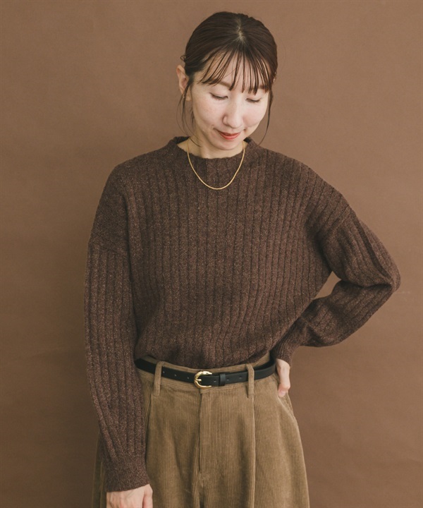 寬羅紋金蔥針織衫