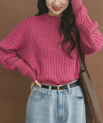 寬羅紋金蔥針織衫