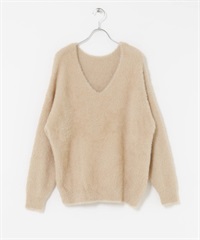 寬鬆絨毛V領針織衫(膚色-FREE-BEIGE)