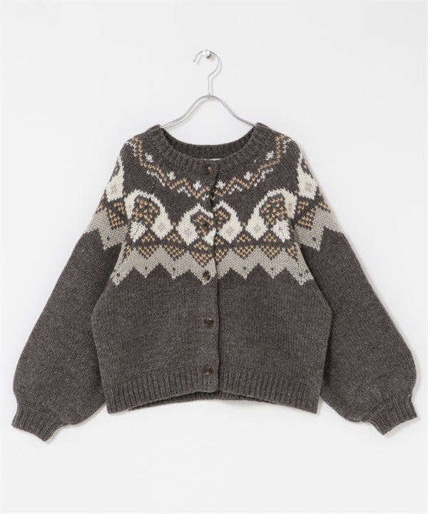 北歐風織紋蓬袖開襟衫(灰色-FREE-GRAY)