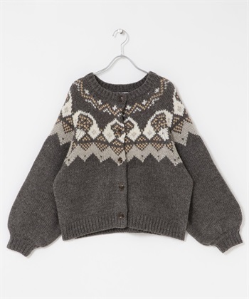 北歐風織紋蓬袖開襟衫(灰色-FREE-GRAY)