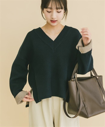雙面織V領針織衫