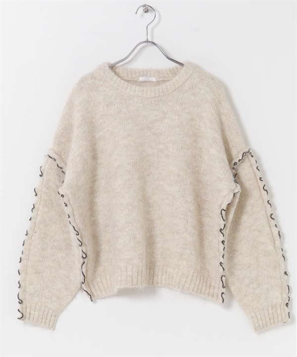 荷葉捲邊針織衫(米色-FREE-OFF WHITE)