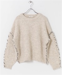 荷葉捲邊針織衫(米色-FREE-OFF WHITE)