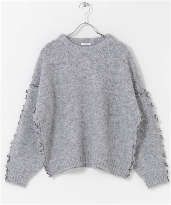 荷葉捲邊針織衫(灰色-FREE-GRAY)