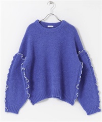 荷葉捲邊針織衫(藍色-FREE-BLUE)