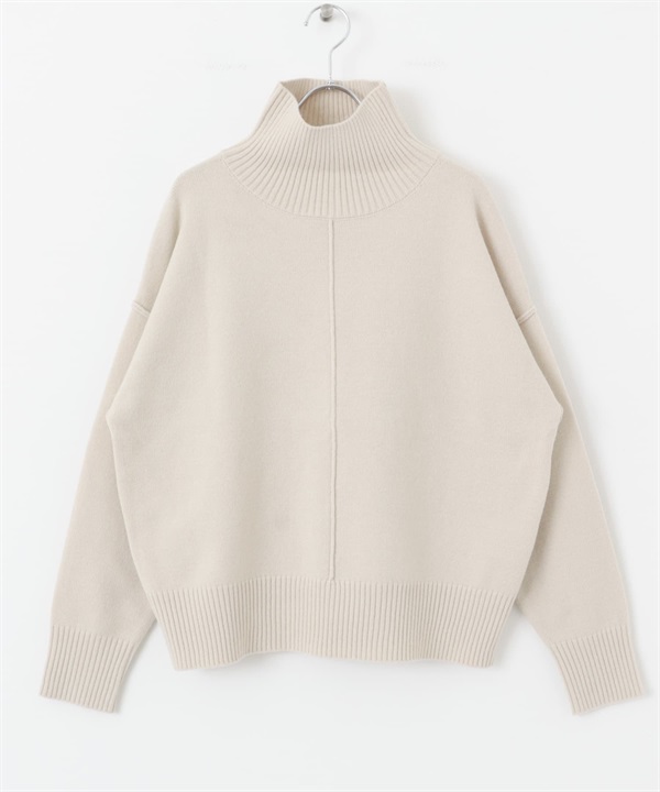 高領寬版針織衫(米色-FREE-OFF WHITE)