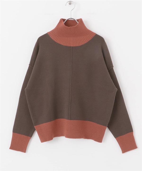 高領寬版針織衫(棕色-FREE-BROWN)