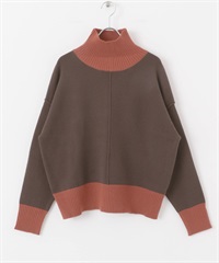 高領寬版針織衫(棕色-FREE-BROWN)