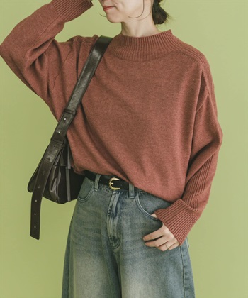 肩部羅紋高領針織衫