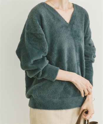 短絨毛V領針織衫