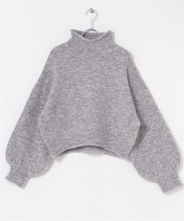 棉結高領針織衫(淺灰色-FREE-LIGHT GRAY)