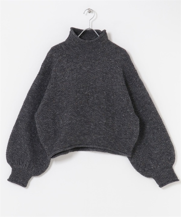棉結高領針織衫(炭灰色-FREE-CHARCOAL GRAY)