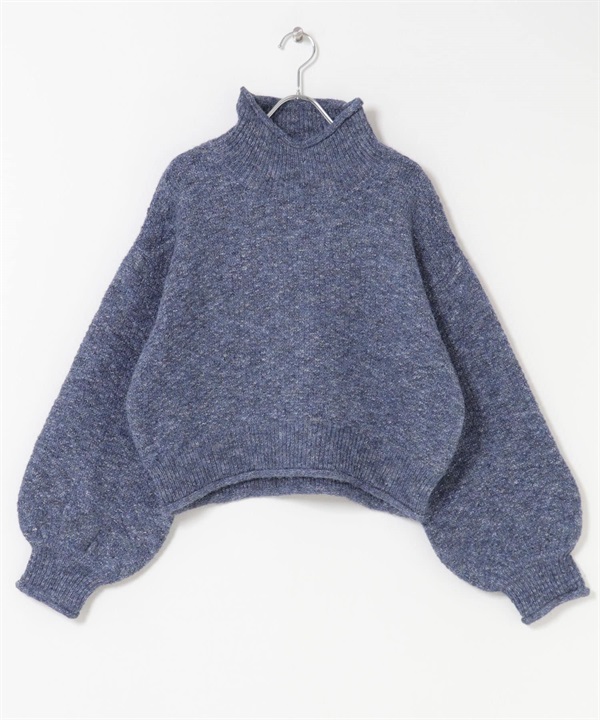 棉結高領針織衫(藍色-FREE-BLUE)