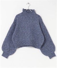 棉結高領針織衫(藍色-FREE-BLUE)