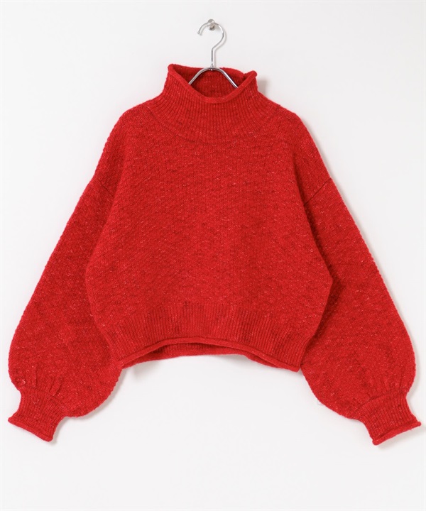 棉結高領針織衫(紅色-FREE-RED)