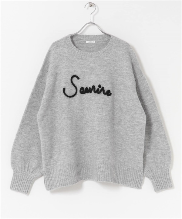 圓領LOGO針織衫(淺灰色-Free-LIGHT GRAY)