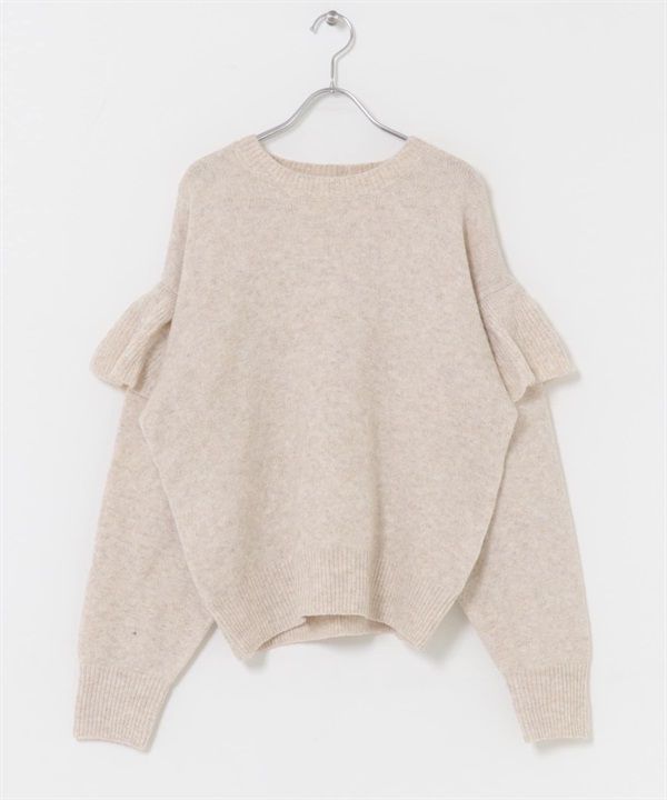 荷葉邊圓領針織衫(米色-FREE-OFF WHITE)