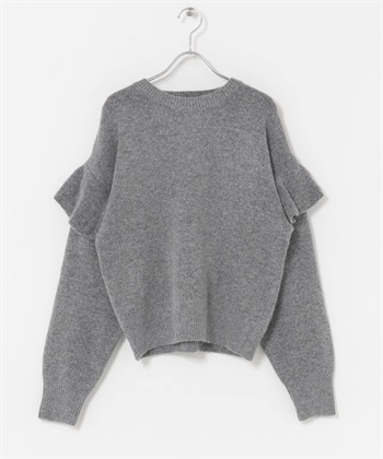 荷葉邊圓領針織衫(灰色-FREE-GRAY)