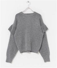 荷葉邊圓領針織衫(灰色-FREE-GRAY)