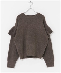 荷葉邊圓領針織衫(棕色-FREE-BROWN)