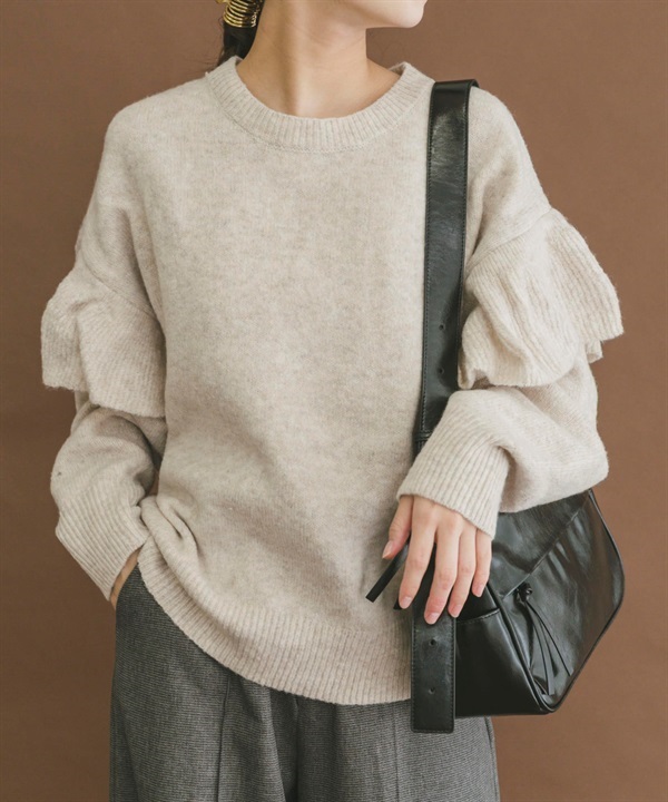 荷葉邊圓領針織衫