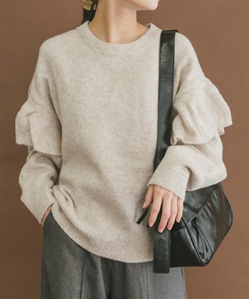 荷葉邊圓領針織衫