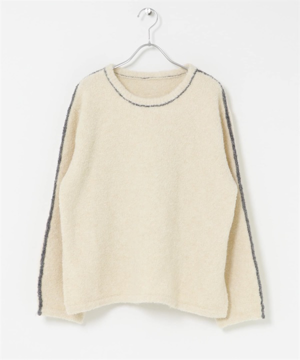 圈圈紗滾邊針織衫(米色-FREE-OFF WHITE)