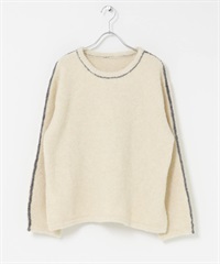 圈圈紗滾邊針織衫(米色-FREE-OFF WHITE)